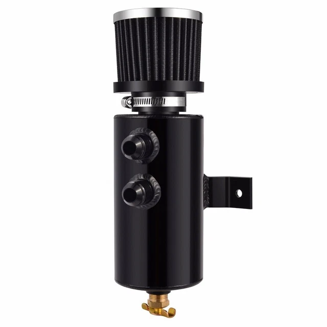 0.75L Baffled Oil Catch Can Tube Tank AN10 Air Filter Drain Plug LS1 LS2 LS3 BLK