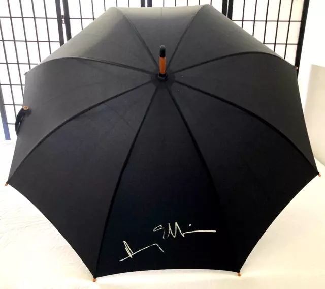 VTG 80s Minimalist Black Umbrella by Perry Ellis with Signature Manual Designer