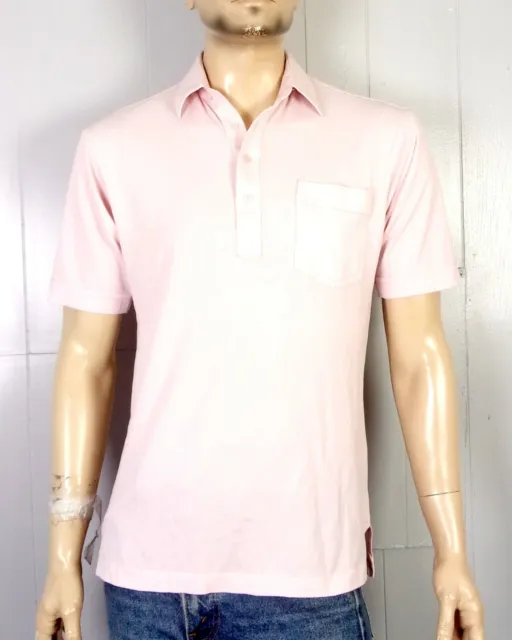 vtg 70s 80s DiMinzoni Light Pink Soft Thin Pocket Polo Shirt Square Buttons M