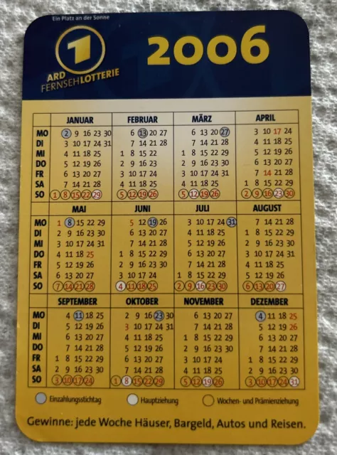 Taschenkalender Scheckkartenformat  2006 ARD Lotterie