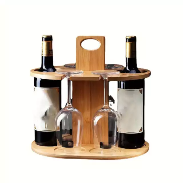 NNETM Elegance Elevated: Wooden Tabletop Wine Rack with High-Legged Cup Inverted