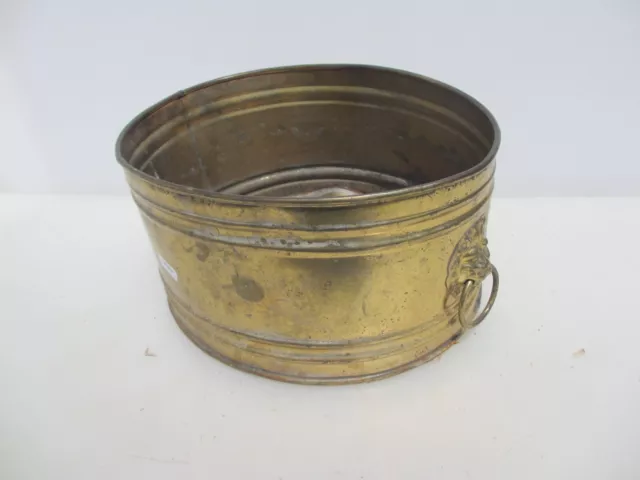 Vintage Brass Trough Tub Planter Plant Pot Old Urn Lion Handles 11"W