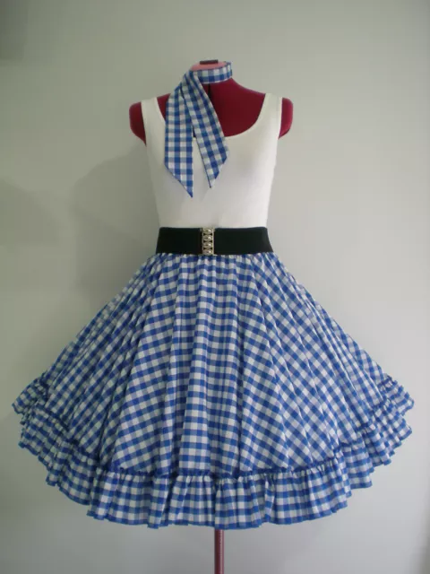 Country & Western/ Square Dance/ Rock N Roll/Rockabilly Skirt/Scarf S-M Blue/Wte