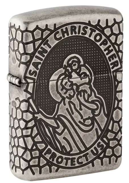 Zippo 49160, St Christopher-Protect Us Deep Carved Antique Silver Lighter