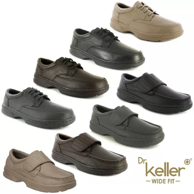 DR KELLER MENS Wide Fit Shoes Real Leather Padded Casual Formal Smart ...