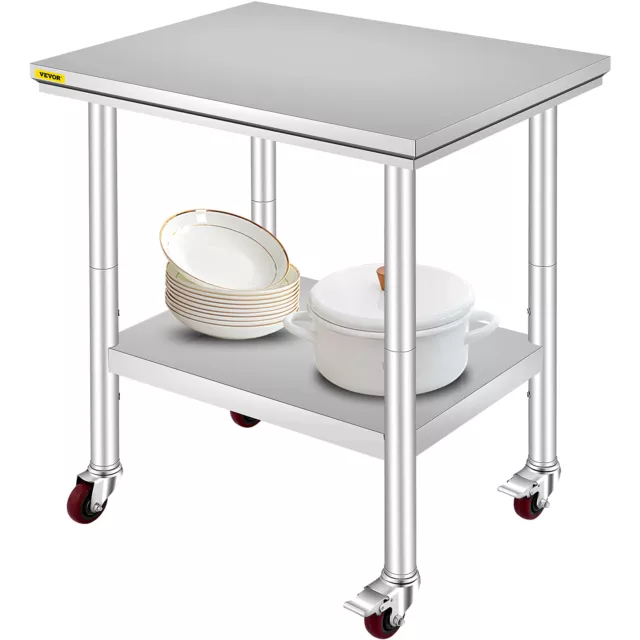 VEVOR Stainless Steel Work Table with Wheels 24x30 Inch Kitchen Food Prep Table