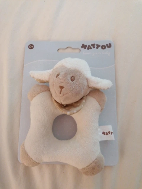 NATTOU Peluche Doudou Hochet Mouton Blanc Beige 15 cm Etat NEUF