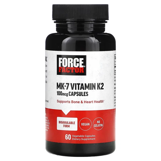 FORCE FACTOR, MK7 Vitamin K2, 100 mcg, 60 Vegetable Caps, Expiry"2027