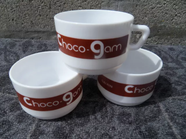 Lot 3 tasse mug Chocolat CHOCO GAM Gamin opaline 70's deco collection !