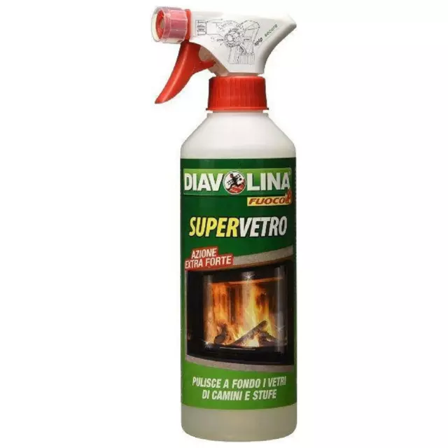 Diavolina Super Vetro Spray Detergente Per Pulizia Vetri Stufe Camini 500Ml