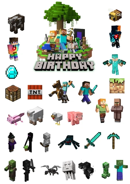 31 X MINECRAFT Cupcake Cake Toppers Decorations Edible Wafer Card Pre ...
