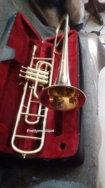 Trombone 3 Valves Pure Brass Metal Polished + Cushion Case + Free