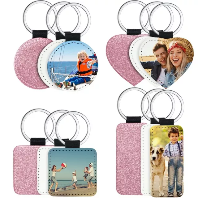 12 Pack Sublimation Blanks Keychain 4 Types Glitter PU Leather Keychain DIY1321