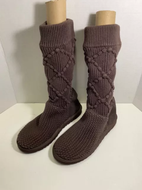 UGG Australia Classic Cardy Argyle Knit Sweater Boots Tall 5879 WOMENS 8 Brown