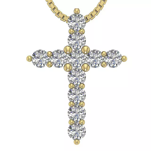 Round Cut Diamond I1 G 0.65 Ct Cross Pendant Necklace 14K Yellow Gold 0.70 Inch