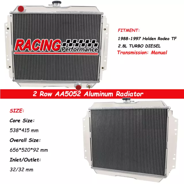 2 ROW Aluminum Radiator FOR 1988-1997 Holden Rodeo TF 2.8L TURBO DIESEL Manual