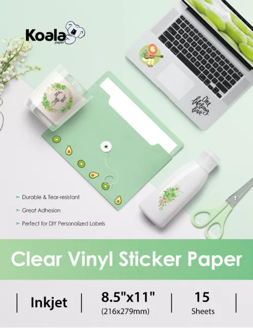 45 Koala Clear Sticker Paper for Inkjet Printer, Waterproof Sticker Paper  8.5x11