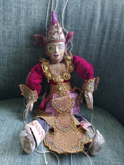 Antique Carved Wood Wooden Burmese Hand Made Wood Marionette String Puppet