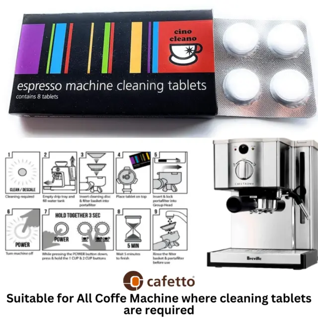 NEW CAFETTO CINO CLEANO CLEANING TABLETS Espresso Coffee Machine Cleaner