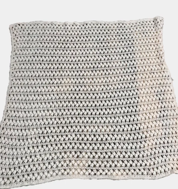 Hand Knit Crochet White Soft 32x32 Baby Blanket