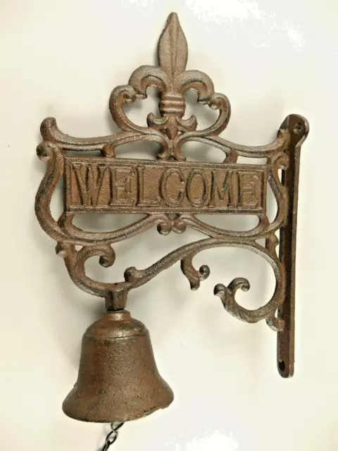 Wand Glocke Welcome Ausleger Eisenguss Antik Bimmel Vintage Geschenk Haus