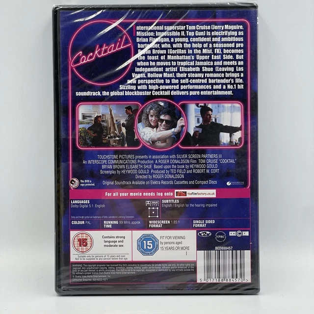 COCKTAIL [DVD] TOM Cruise • Bryan Brown • Elizabeth Shue • UK R2 • New