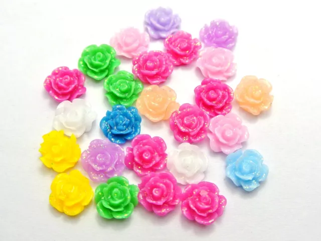 100 Mixed Color Flatback Resin Floral Flower Cabochons 9mm Embellishments