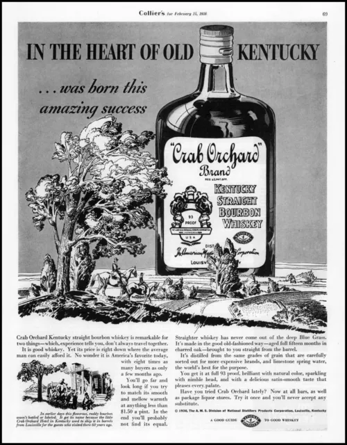 1936 Crab Orchard Kentucky Straight Bourbon Whiskey vintage art print ad LA38