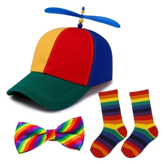 SIMPLE BASEBALL CAPS+BOW Tie+Sock Children Rainbow Propeller Caps for