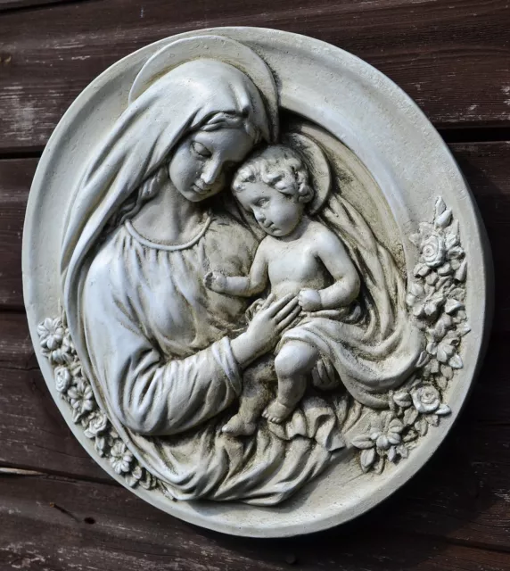 Madonna and Child round wall plaque decorative stone religious ornament 29cm