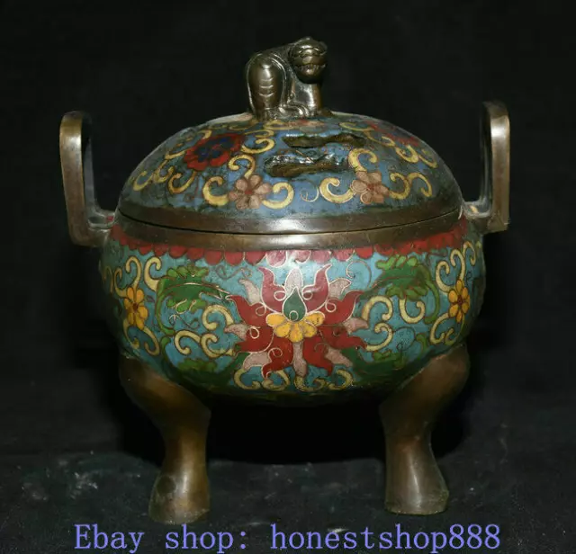 6.4" Marked Old Chinese Cloisonne Enamel Bronze Dynasty Pixiu Flower Censer