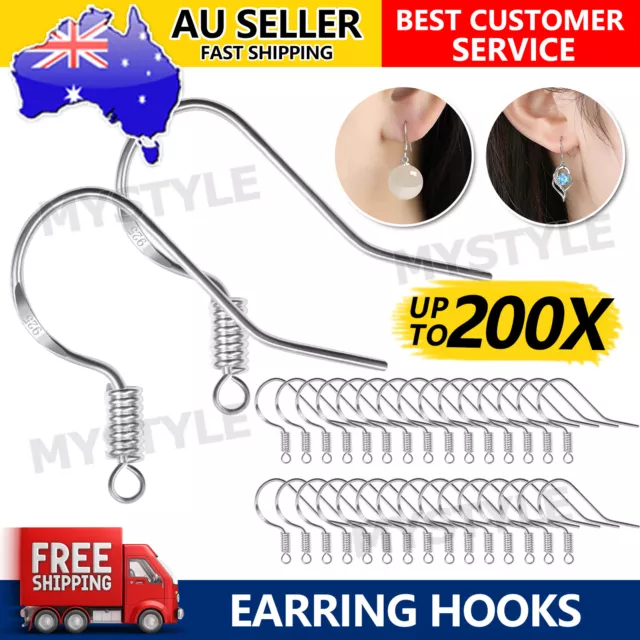 100/200pcs 925 Silver Earring Hooks Hook Hypoallergenic Ear Wire DIY Earrings