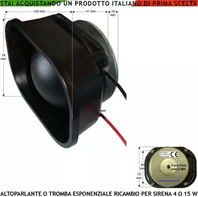 Tromba Magnetodinamica Esponenziale 4 Ohm 10/15 W Ricambio Per Sirene Antifurto