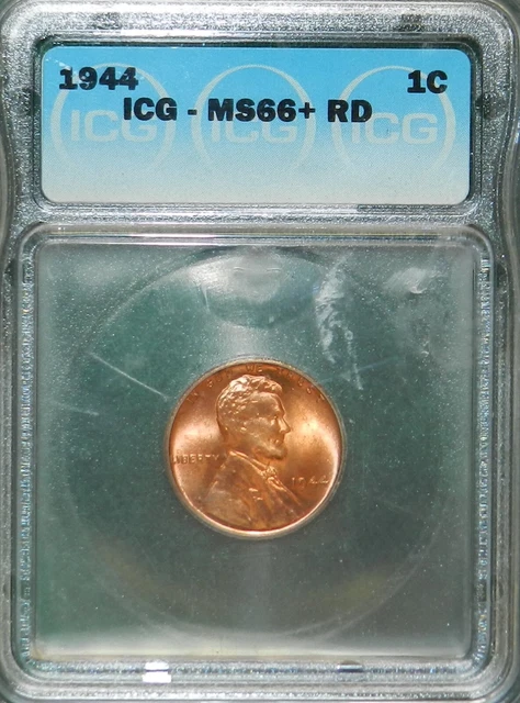 1944 P Lincoln Cent MS66+ plus Red RD ICG Unc BU Wheat Penny