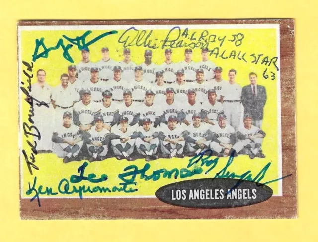 1962 Topps L.A. Angels Inaugural Year 1961 Team Card Signed 6 Auto Albie Pearson