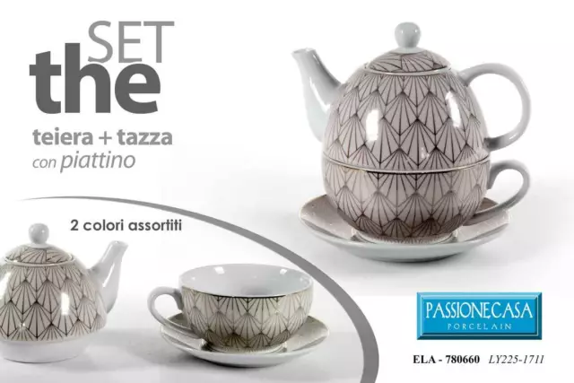 Set Teiera Con Tazza + Piatto The In Porcellana 16 Cm Vari Colori Ela-780660