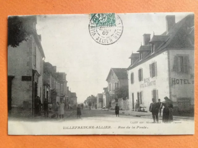 Carte Postale 1900 VILLEFRANCHE d'ALLIER Rue de la POSTE Hôtel du Commerce