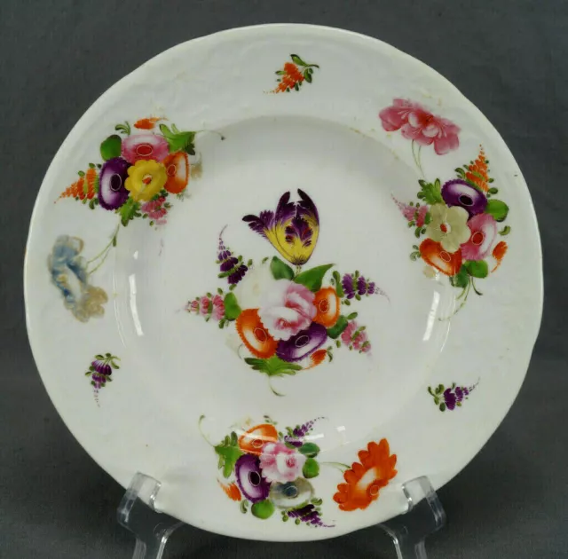 Coalport Hand Painted Floral Molded Edge Porcelain 8 7/8 Inch Plate Circa 1820