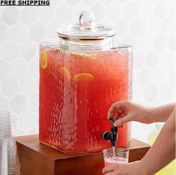 5 GALLON HAMMERED Glass Beverage Drink Water Ice Tea Dispenser Jar  Commercial $95.70 - PicClick