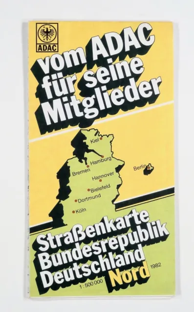 1982 NORTHERN (WEST) GERMANY roadmap 1:500000 scale ADAC pre-unification