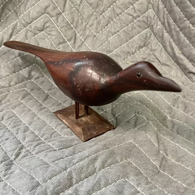 Vintage Mid Century Modern Hand Carved Wood Bird Sculpture Folk Art Handmade MCM