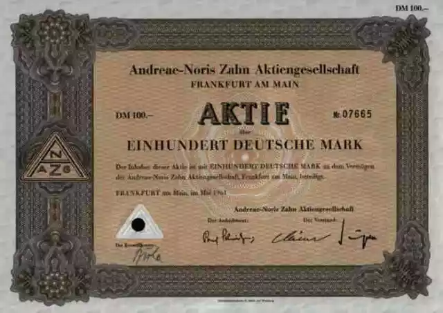 ANZAG Andreae Noris Zahn AG 1961 Frankfurt Nürnberg Pharma Arzneimittel 100 DM