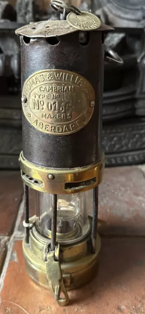 RARE MINING LAMP  BY EDWARDS & WILLIAMS ABERDARE S-WALES  PIT CHECK PATENT No 1