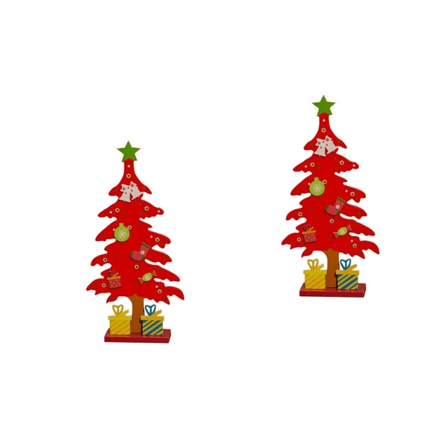 2x Holz Weihnachten Baum Tisch Baum Figurine Weihnachten Handwerk
