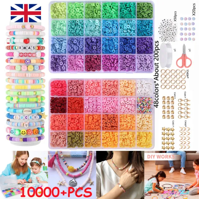 10000+ Pcs Clay Beads Bracelet Making Kit Round Flat Beads Polymer Clay Beads