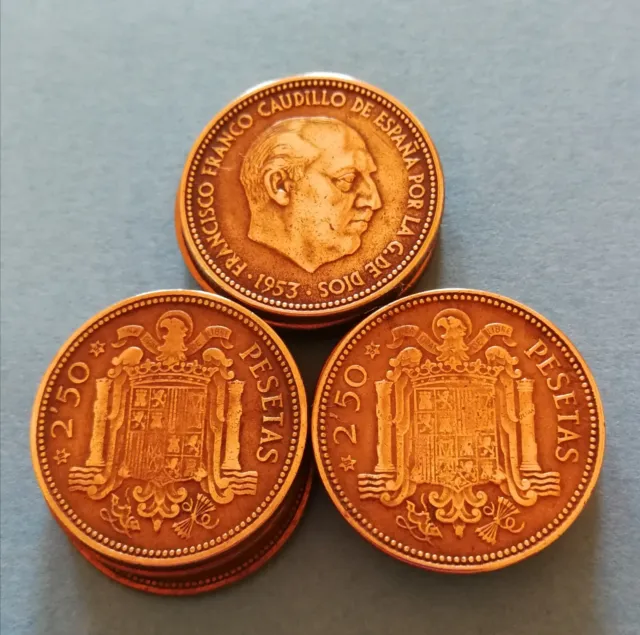 Feliciano. Monedas de 2,50 Pts año 1953*54* S/C.  Ojo 8,40 € Cada una. Franco.