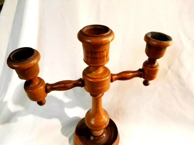 Vintage Olive Wood Jerusalem  Palestine (3)  Stem Candlestick ~~~ Judaica