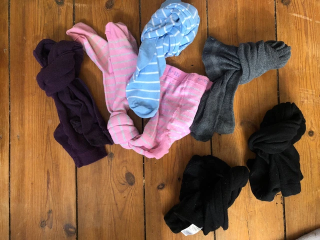 Bundle of Girls Tights Aged 9-10 yrs Black Blue White Pink Grey Purple