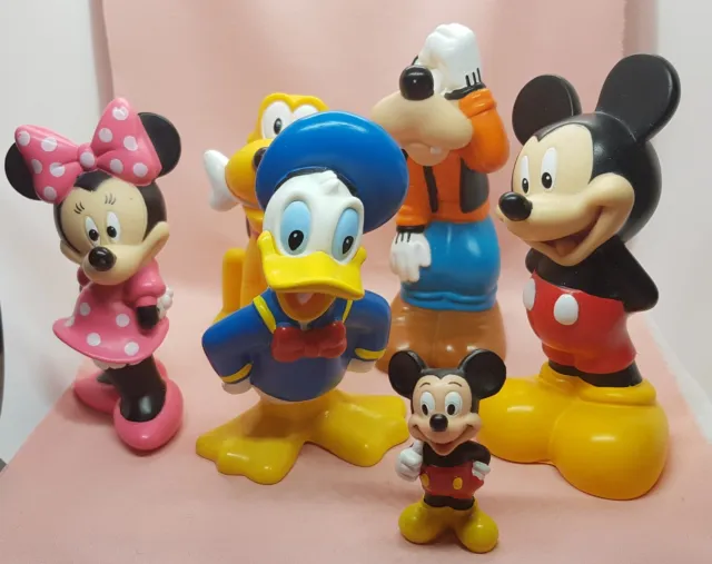 Lot of 6 Disney Rubber Vinyl Figurines 2x Mickey Minnie Mouse Pluto Goofy Donald