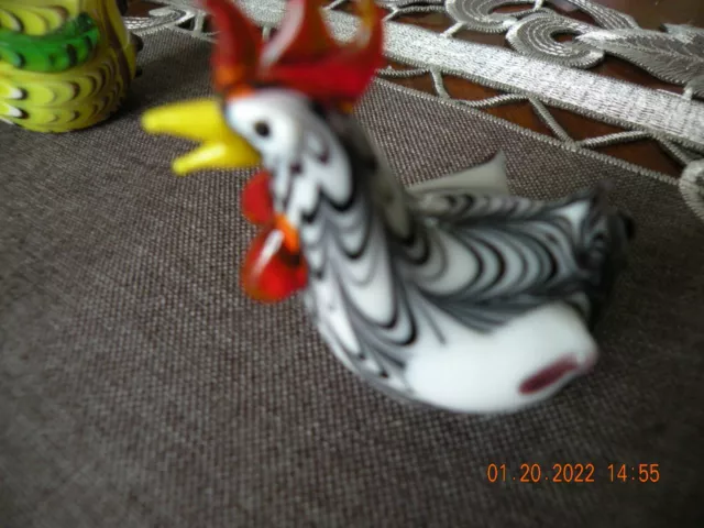 Blown Glass Multi Colored Miniature Black and White Chicken / rooster